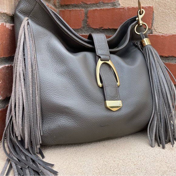 G.I.L.I. Leather Stirrup Hobo Bag with
Fringe in Dk Gray - Picture 5 of 16